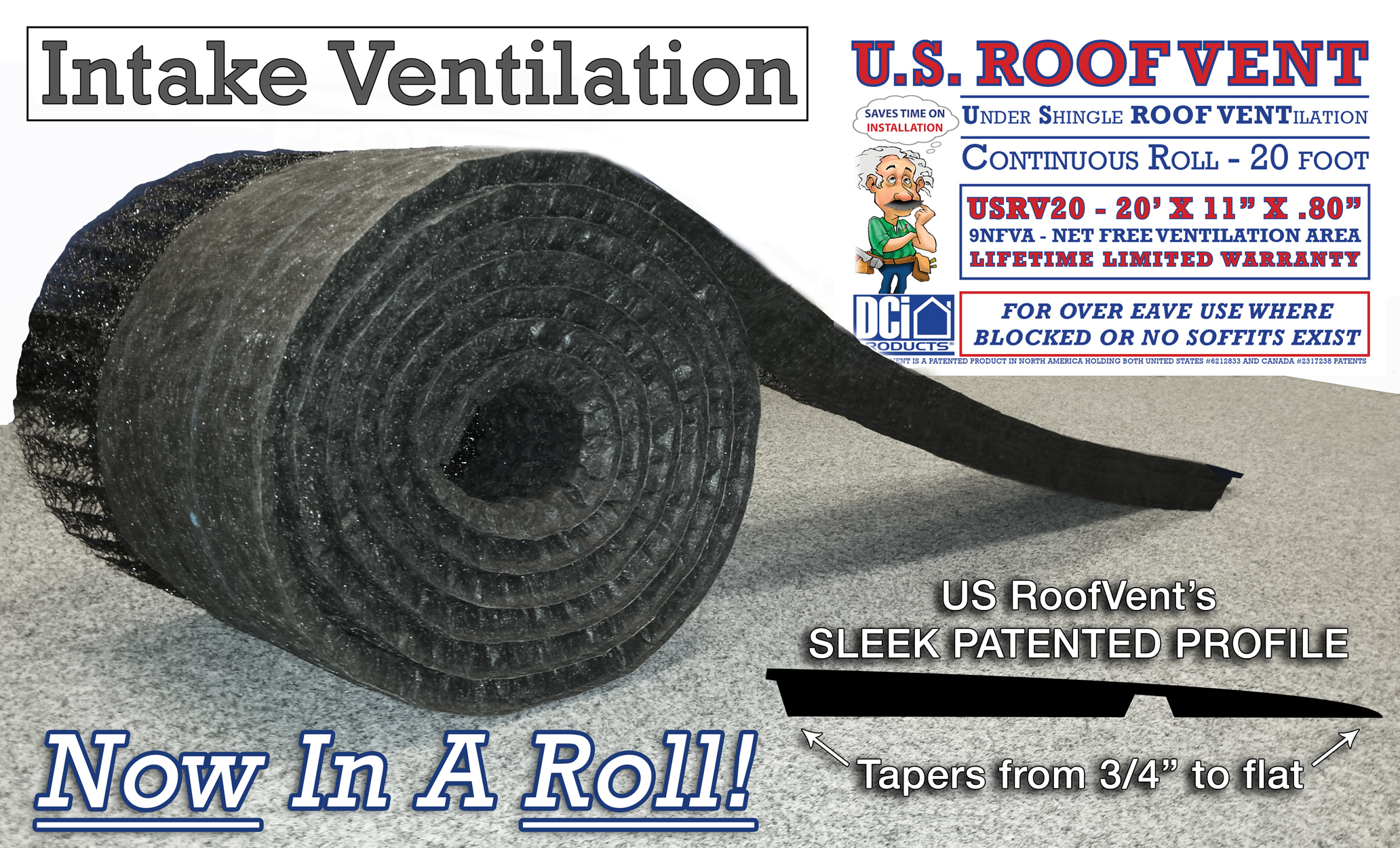 US RoofVent 20ft continuous roll attic ventilation